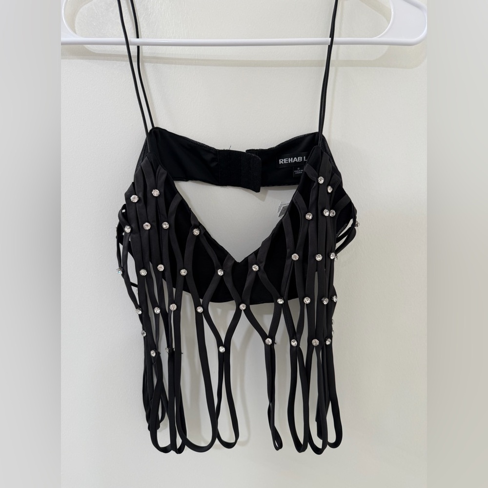 Rehab Black Rhinestone Loop Bra Top